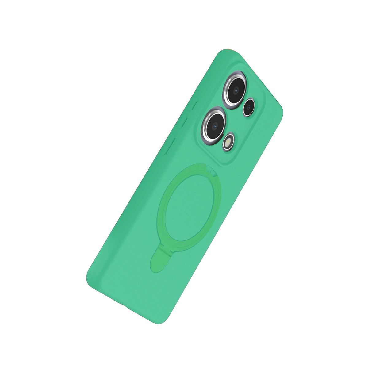 Halka tutuculu ve lensli yeşil telefon kılıfı.