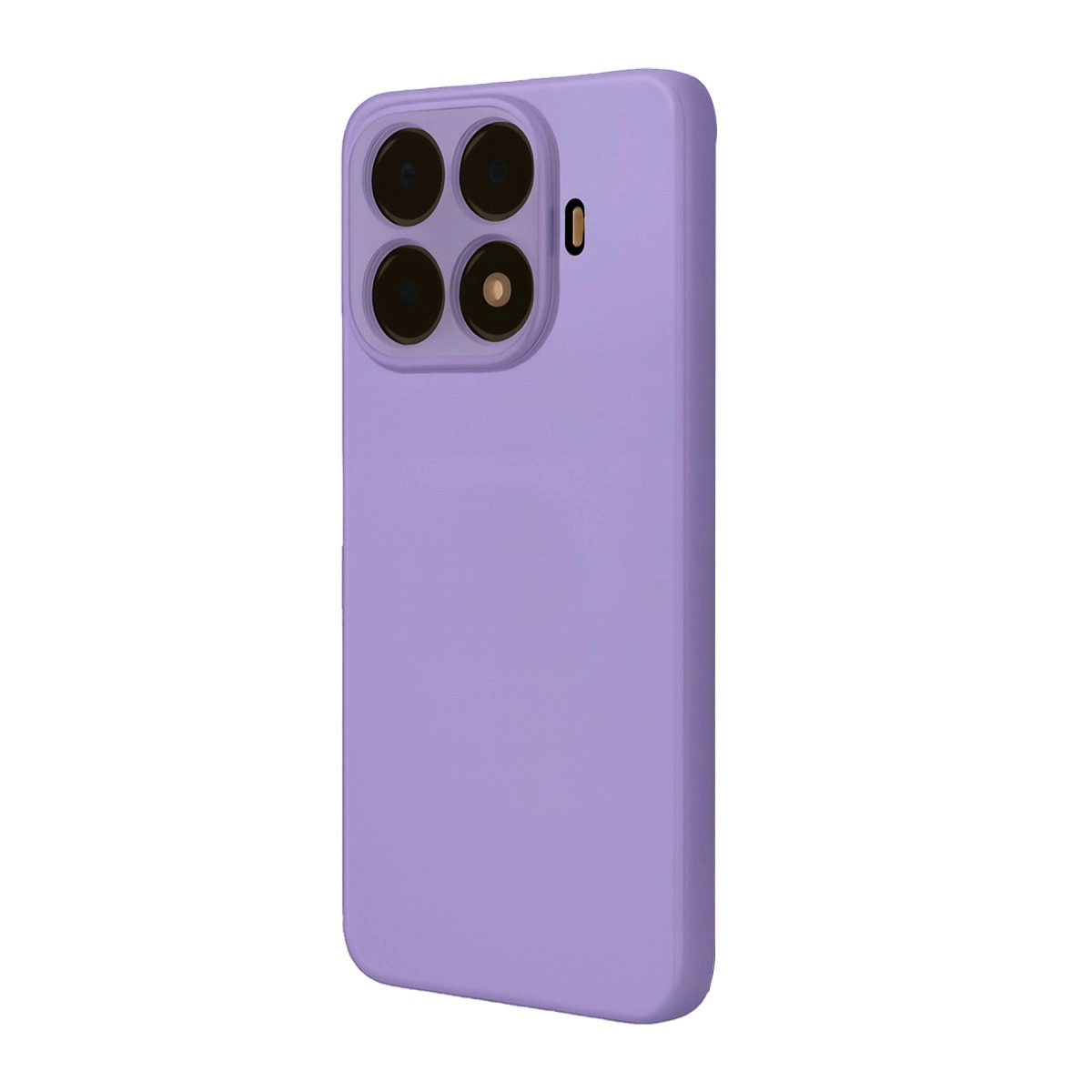 Dört kamera lensi ve flaşı olan mor telefon kılıfı.
