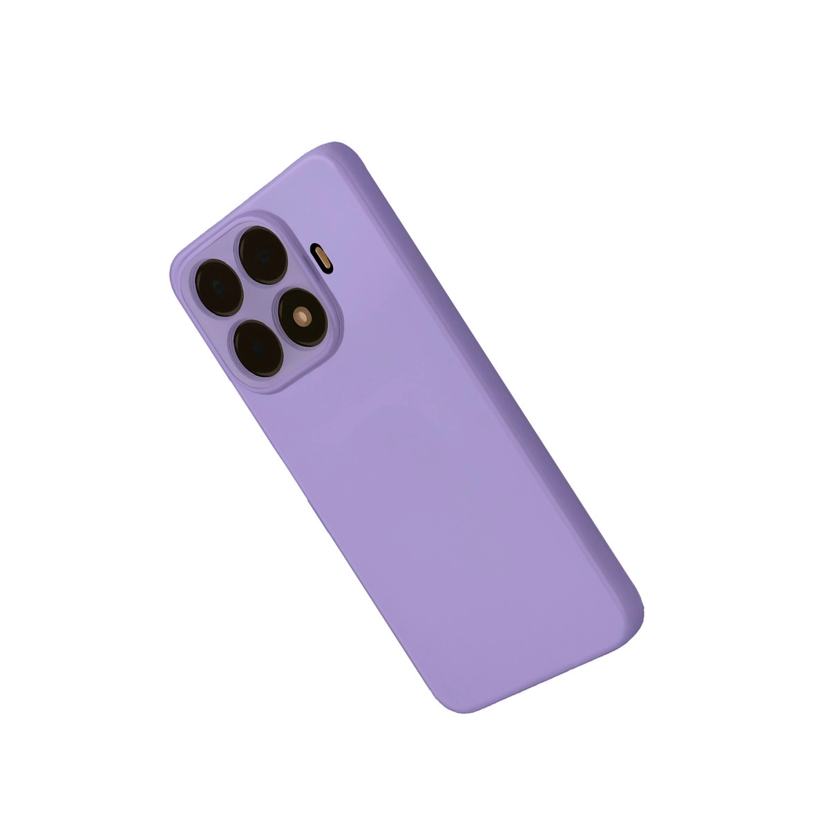 Dört kamera lensi ve flaşı olan mor telefon kılıfı.