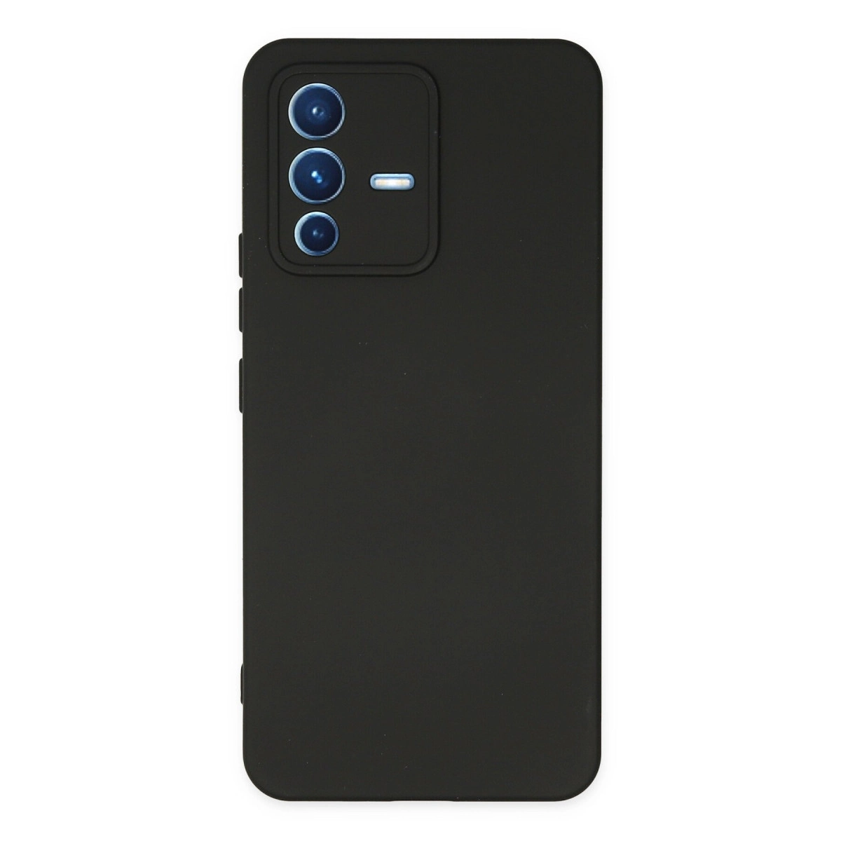 Kamera modülünde flaşlı üçlü kameraya sahip siyah akıllı telefon.