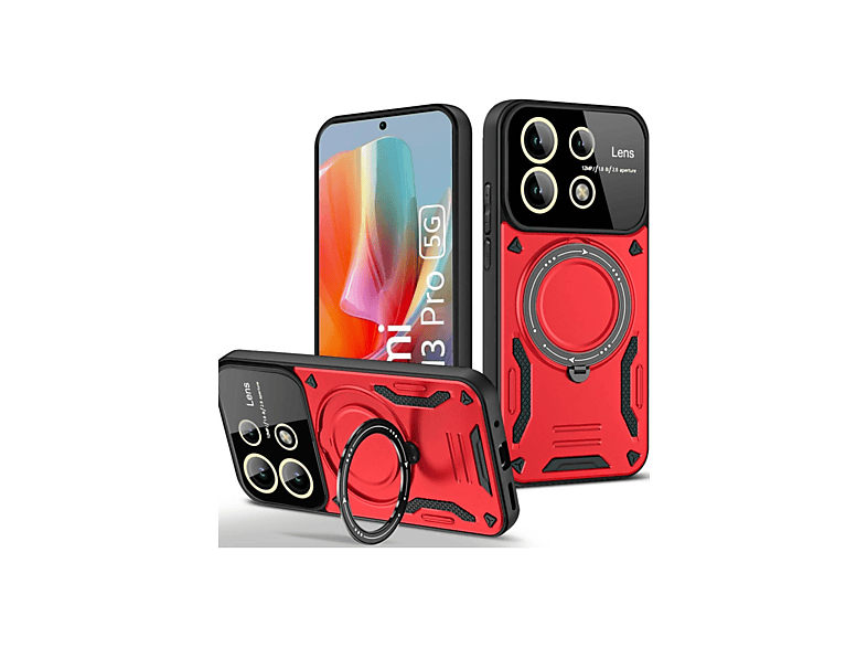 NEWFACE Xiaomi Redmi Note 13 Pro 4G Uyumlu Joy Lens Standlı Kapak Telefon Kılıfı Kırmızı