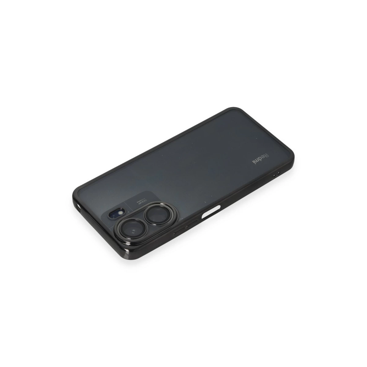 Arkada çift kamera kurulumu ve Redmi logosu bulunan siyah bir akıllı telefon.