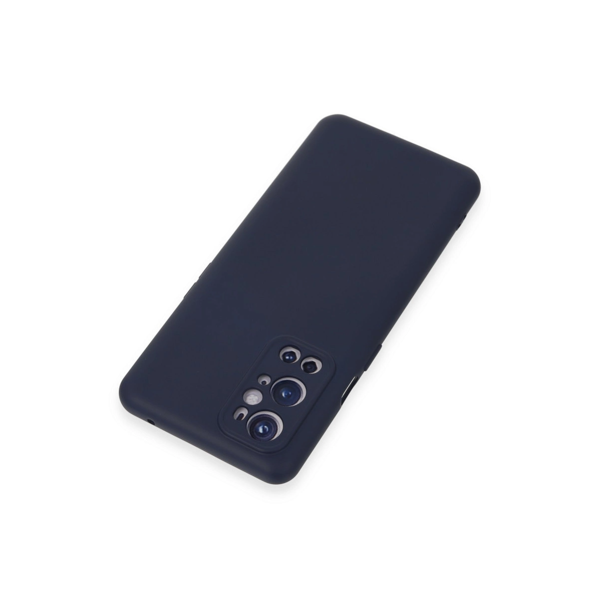 Dikdörtgen kamera modülüne sahip lacivert telefon kılıfı, beyaz zeminde.