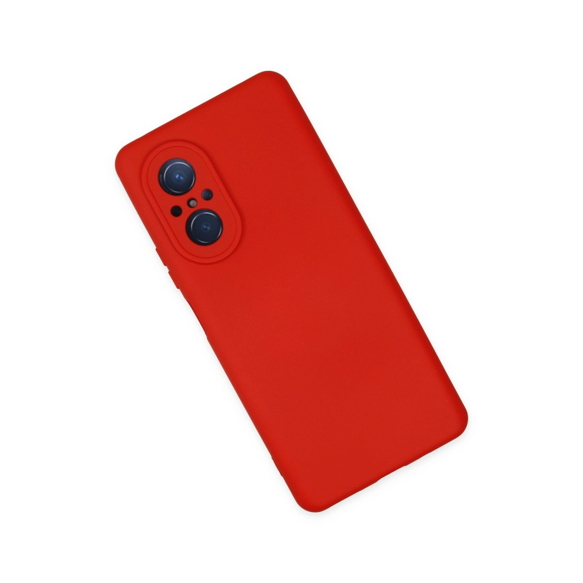 Çift lensli kamera açıklığına sahip kırmızı telefon kılıfı.
