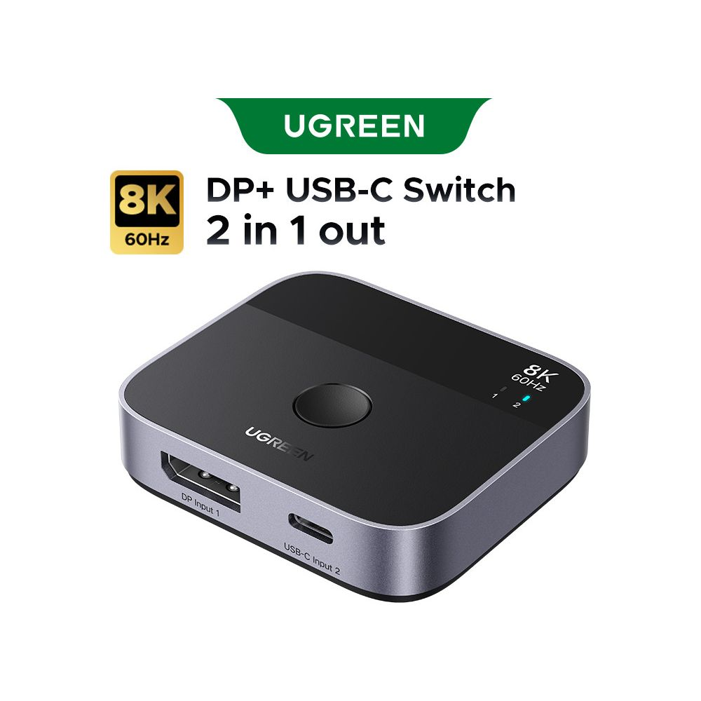 Przełącznik UGREEN 8K DP+ USB-C 2w1z DP Wejście 1 i USB-C Wejście 2.