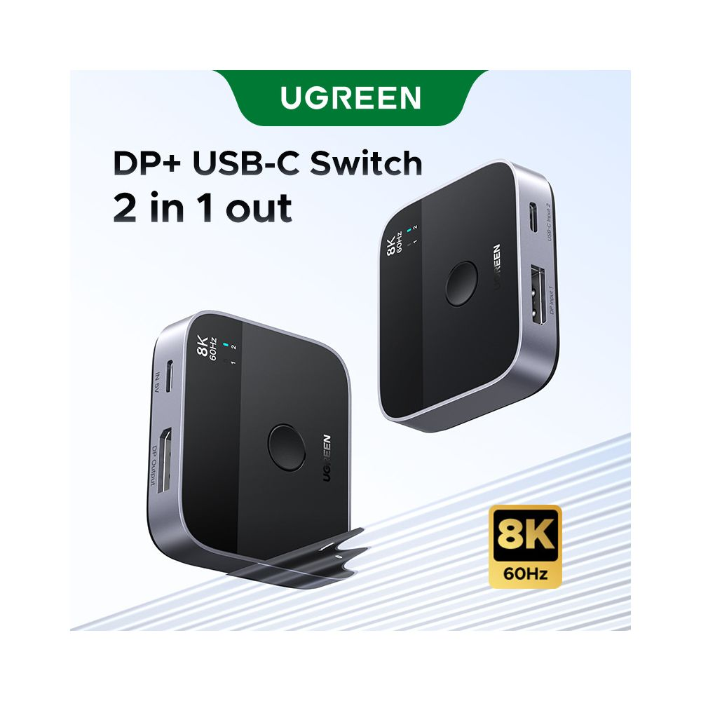 UGREEN DP+ USB-C Switch 2 w 1 wyjście, 8K 60Hz.