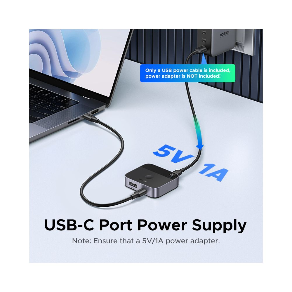 Zasilacz portu USB-C z kablem zasilającym laptopa.