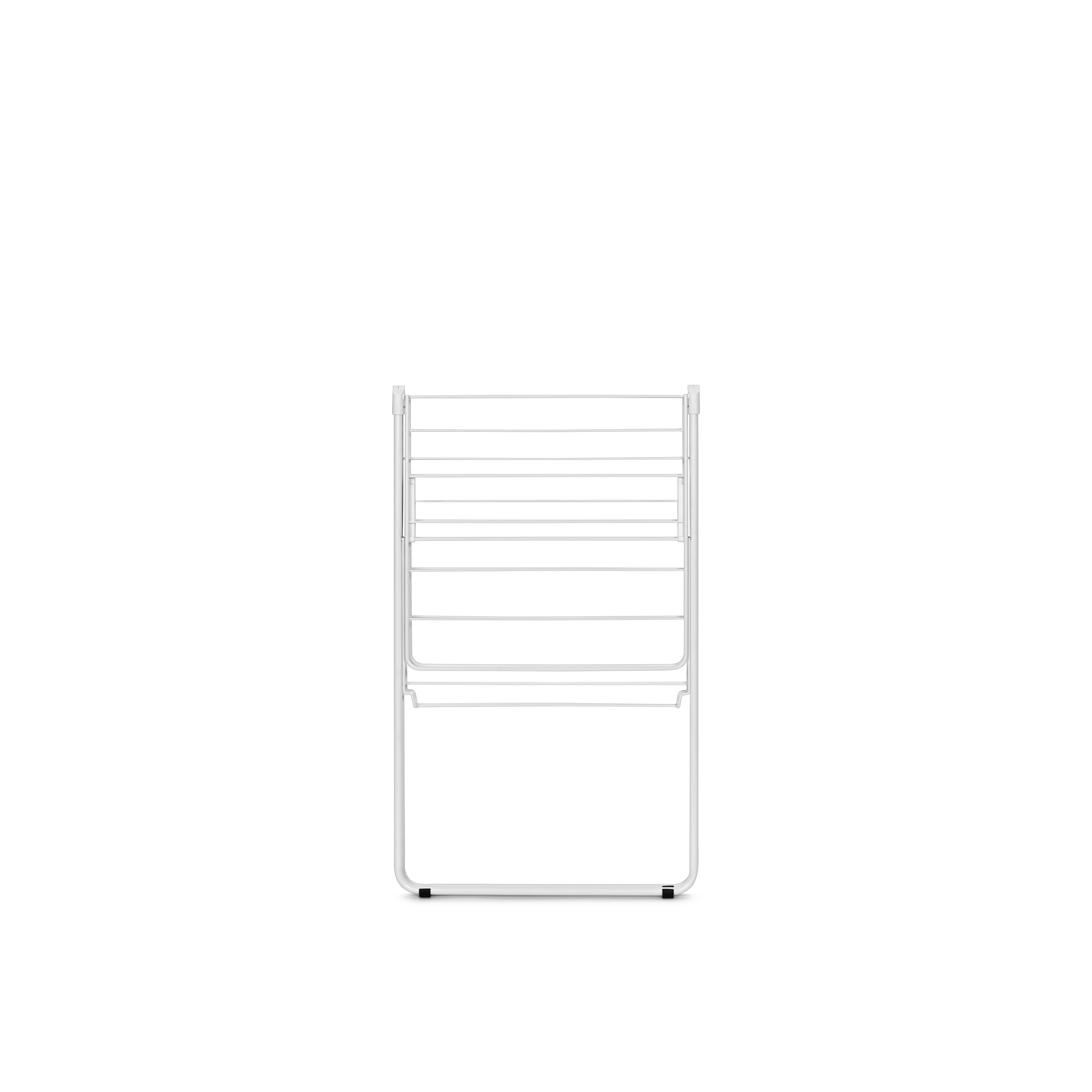 A white multi-tiered drying rack against a white background.