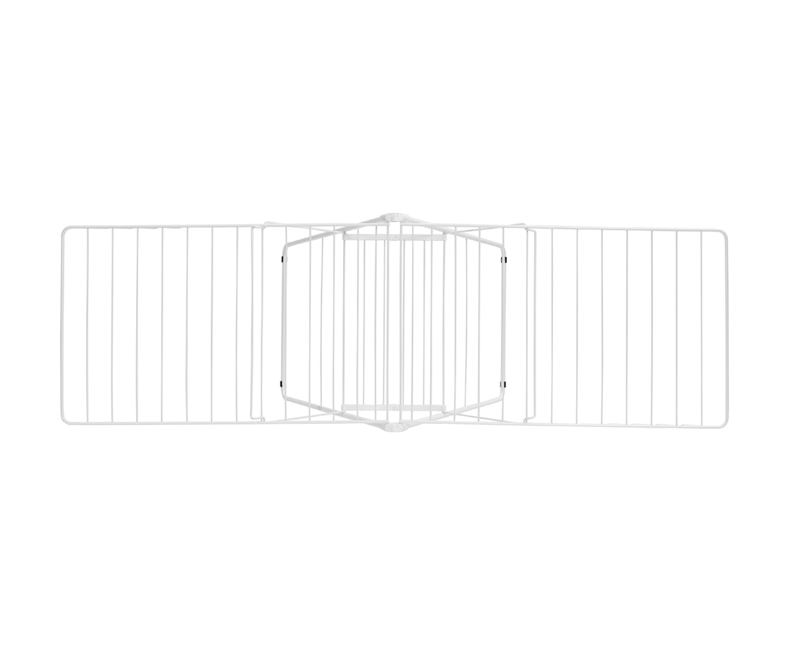 A white wire mesh gate, opening in the middle.