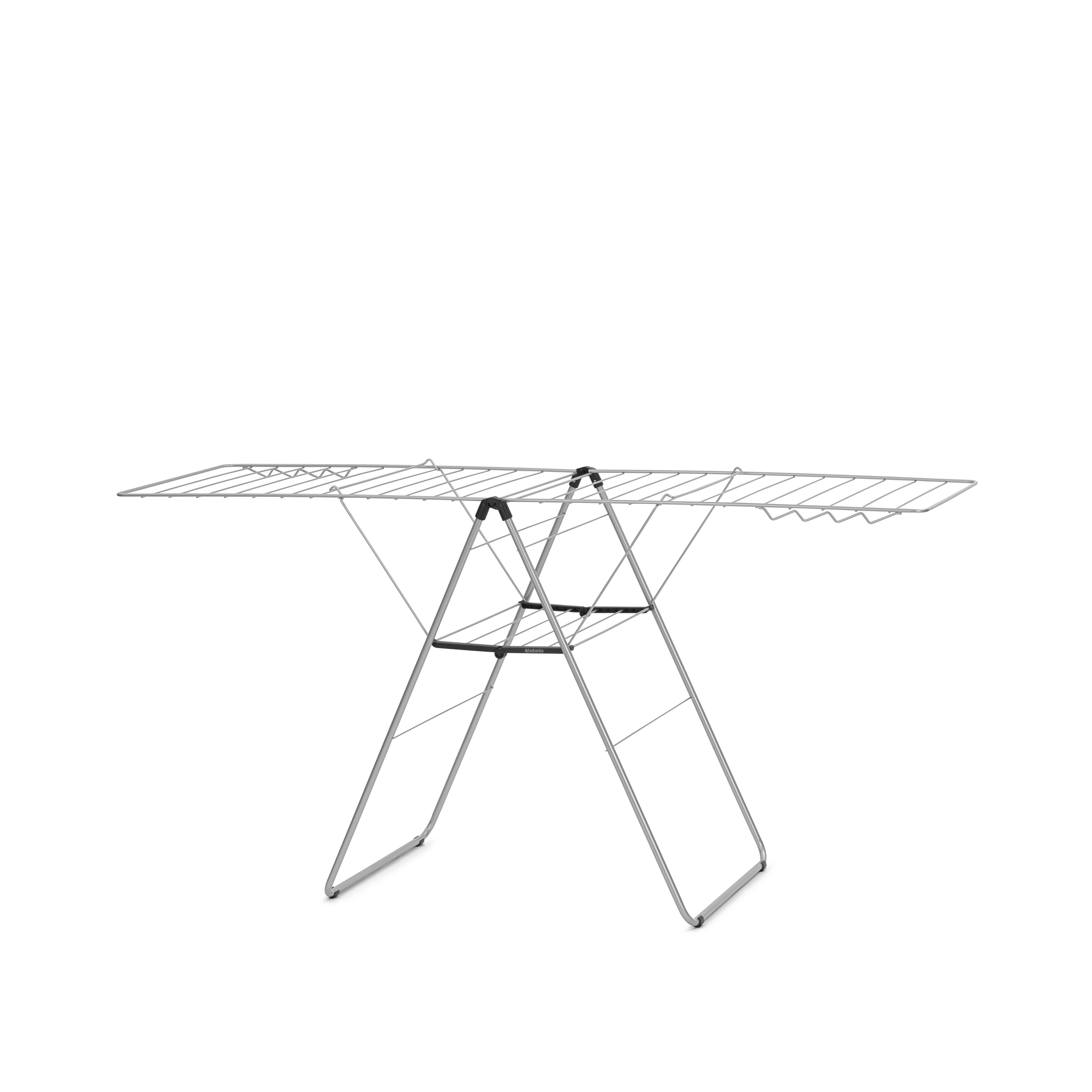 A foldable metal drying rack with multiple tiers.