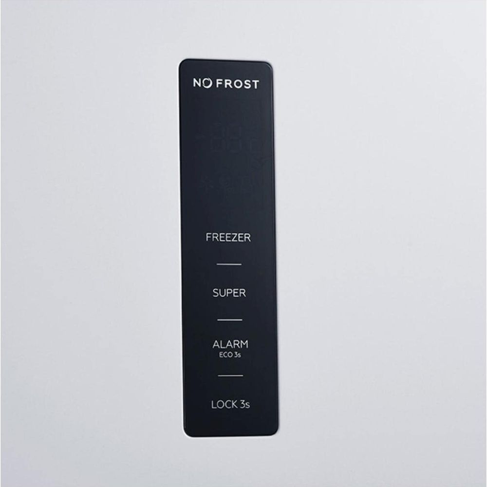 Pannello di controllo con "NO FROST", "FREEZER", "SUPER", "ALARM" e "LOCK 3s".