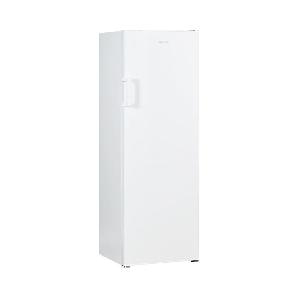 Un frigorifero bianco e alto con porta verticale e maniglia.