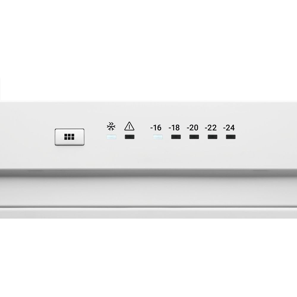 Un panneau de commande blanc avec des icônes pour congélateur et affichage température.