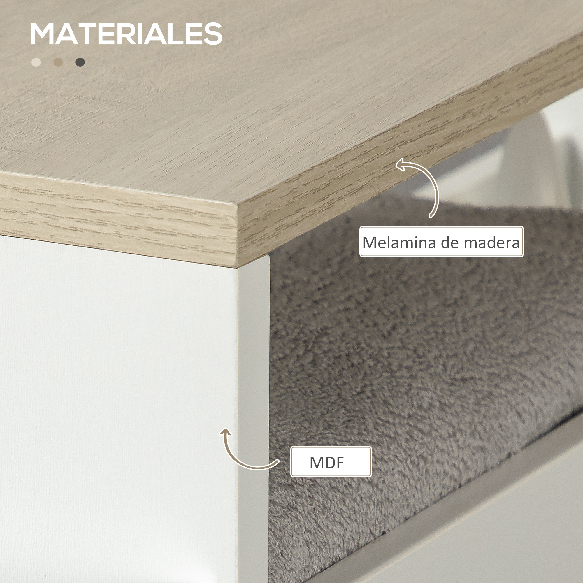 Primer plano de melamina de madera y materiales MDF, blanco y marrón claro.