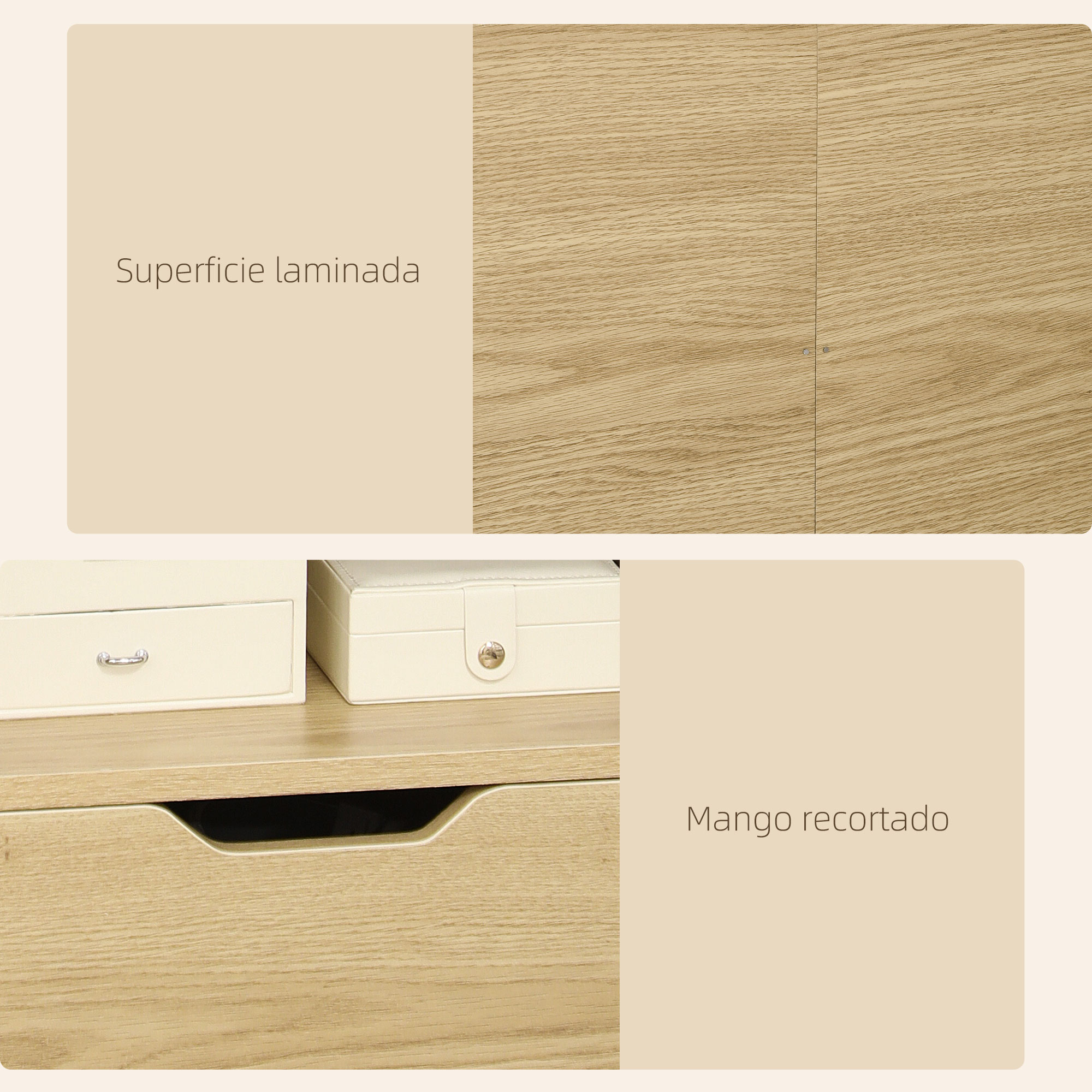 Textura de grano de madera y dos cajas blancas de almacenamiento.