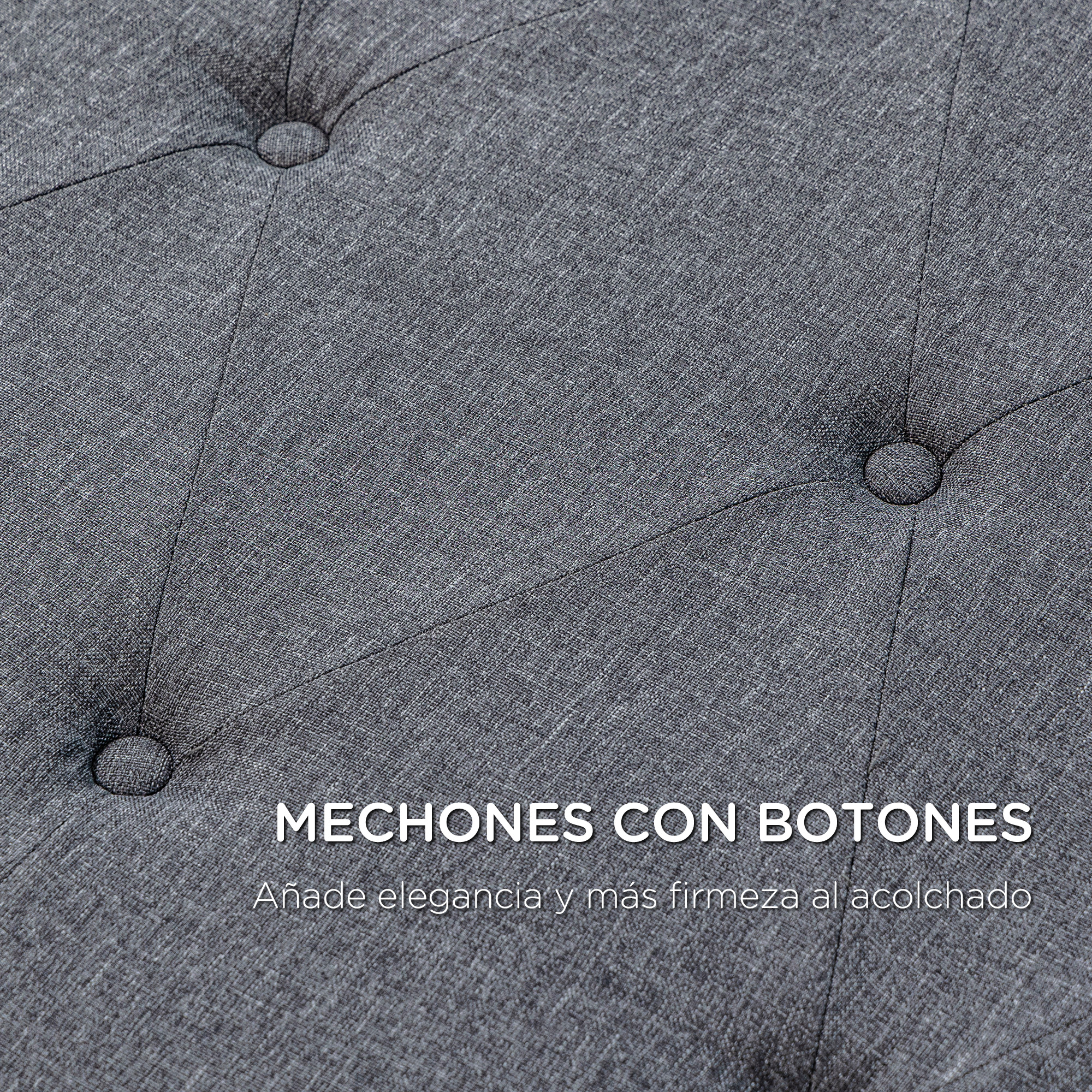 Tela gris con capitoné de botones, vista de cerca.
