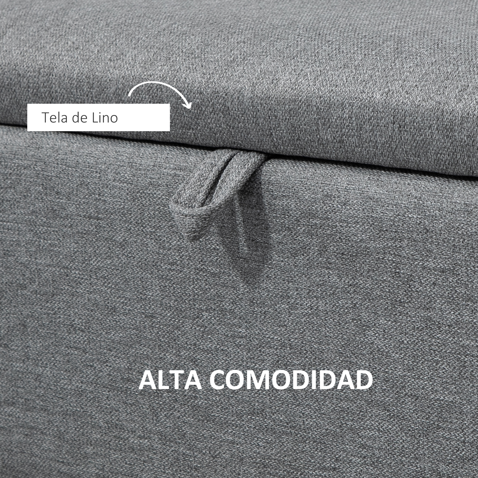 Tela gris con un lazo y texto "TELA DE LINO".