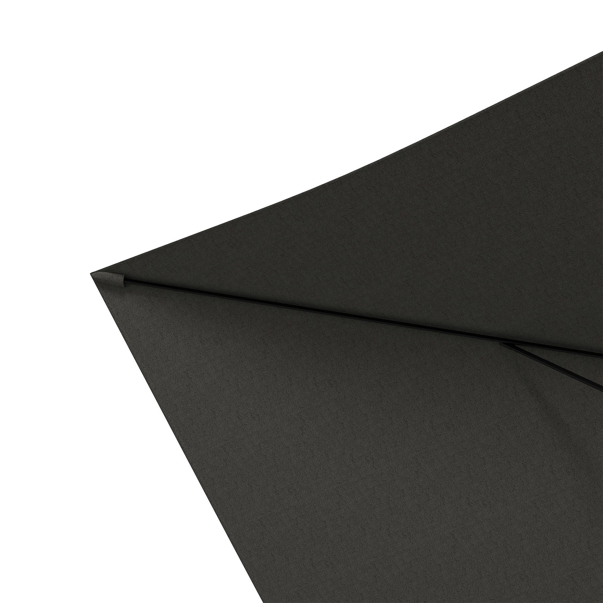 Particolare di tessuto ombrellone grigio scuro con palo nero.