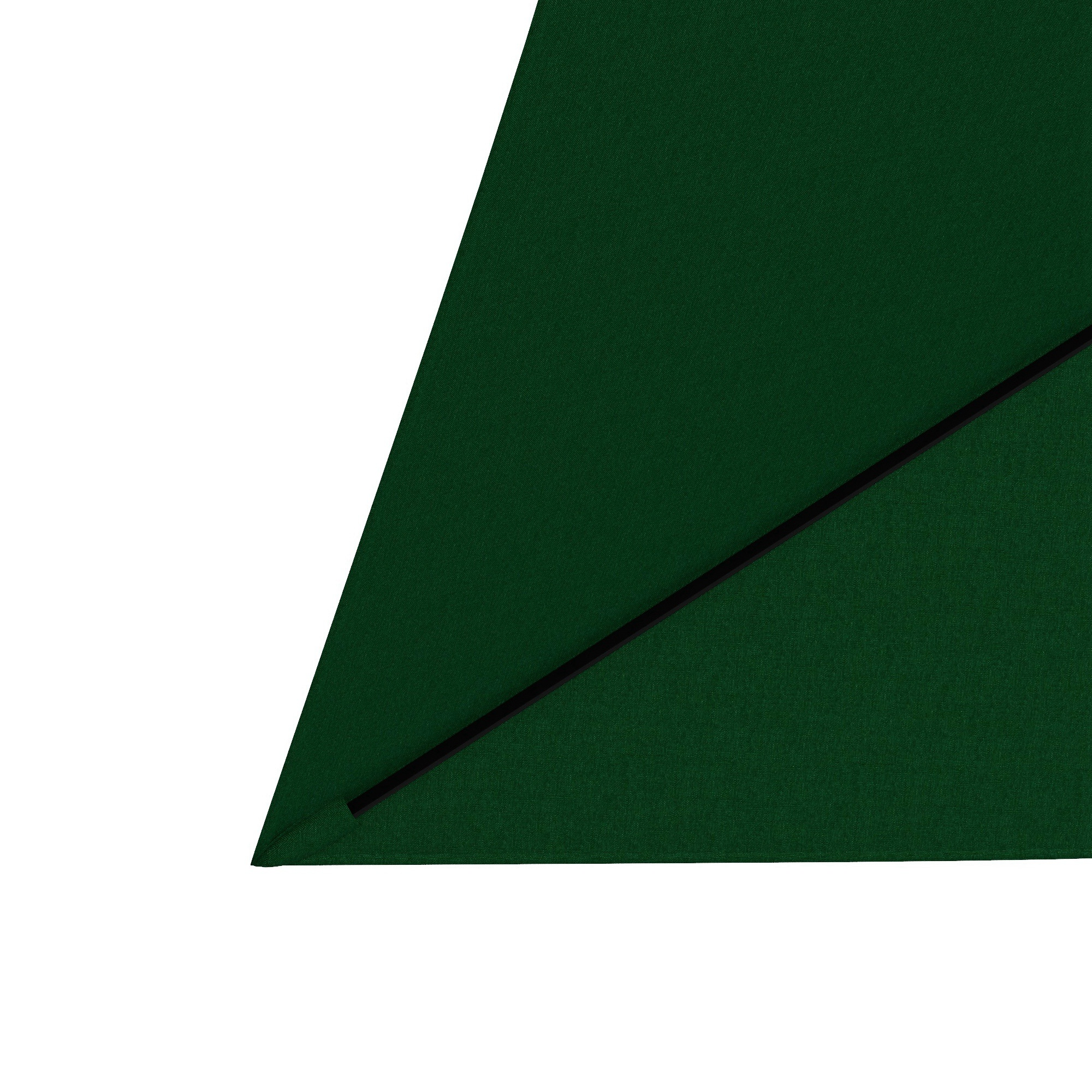 Una sezione di un ombrello verde con un palo nero.