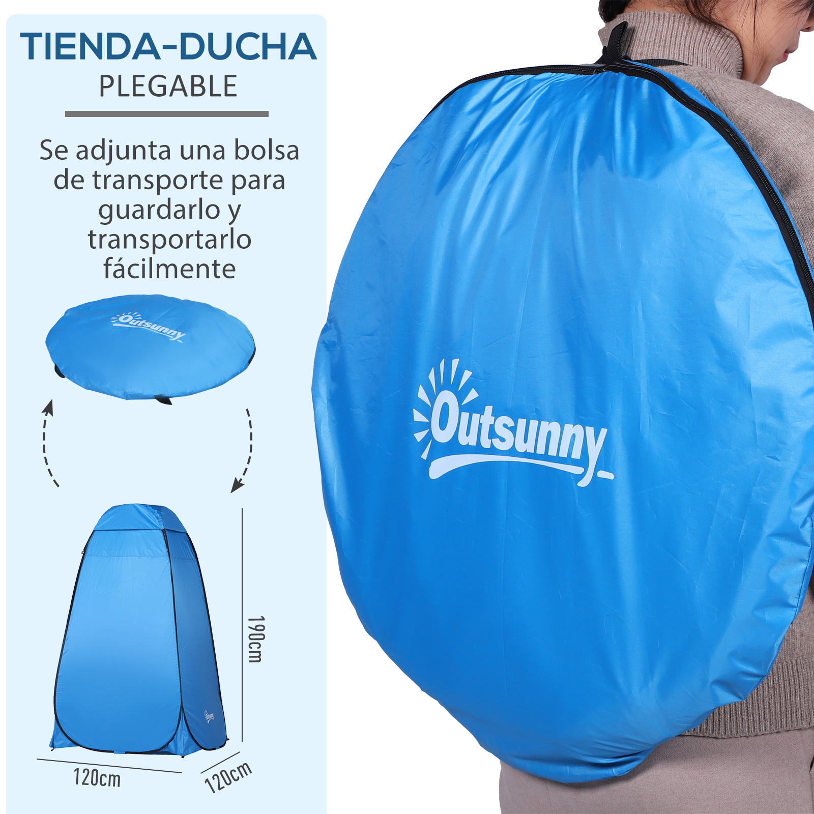 Tienda plegable azul con logo "Outsunny", 120x120x190cm.