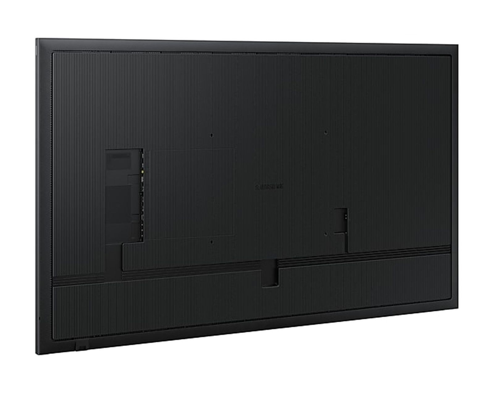 Il retro di un display Samsung nero presenta una texture scanalata e porte.