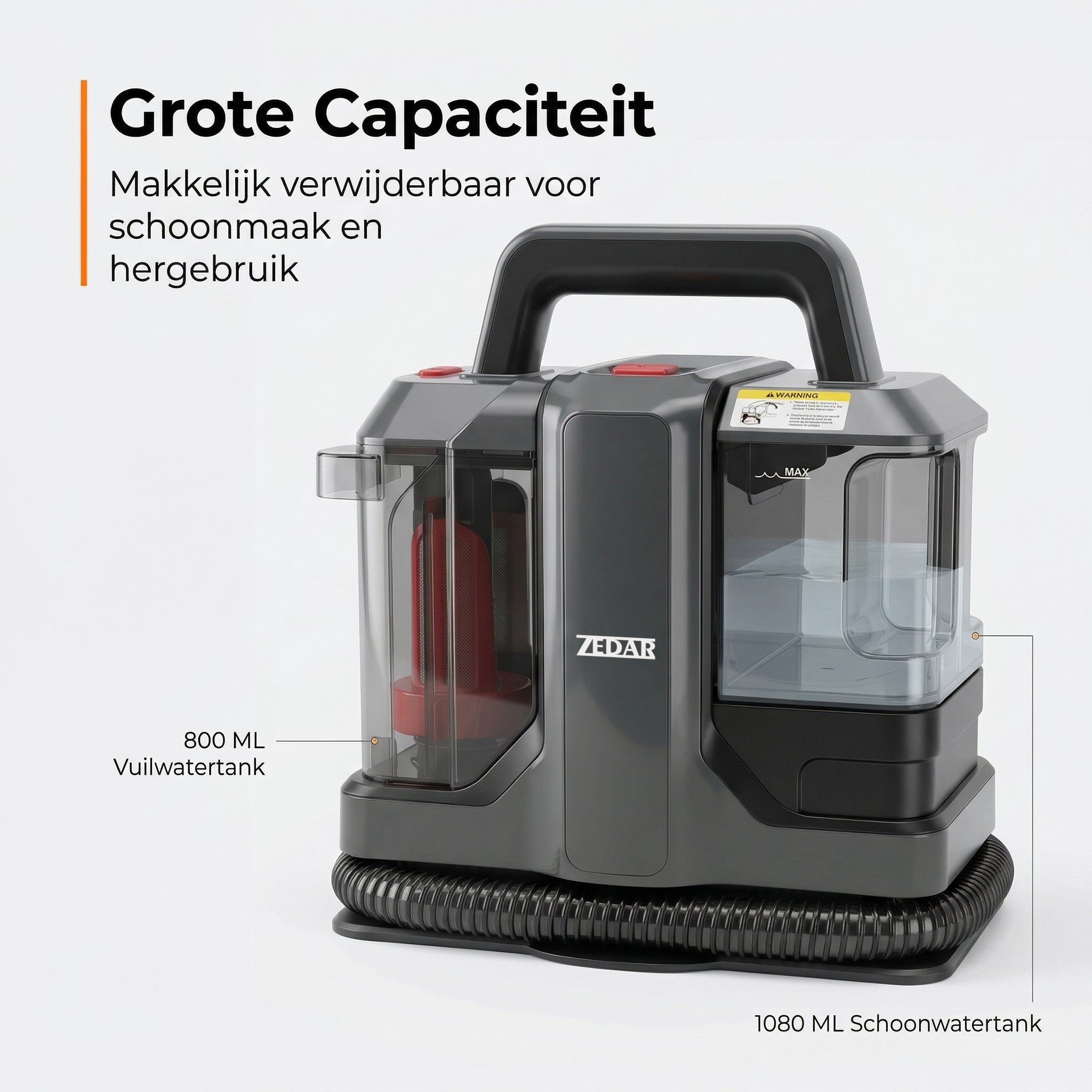 Gray cleaning device with handle. 800ml dirty water tank.