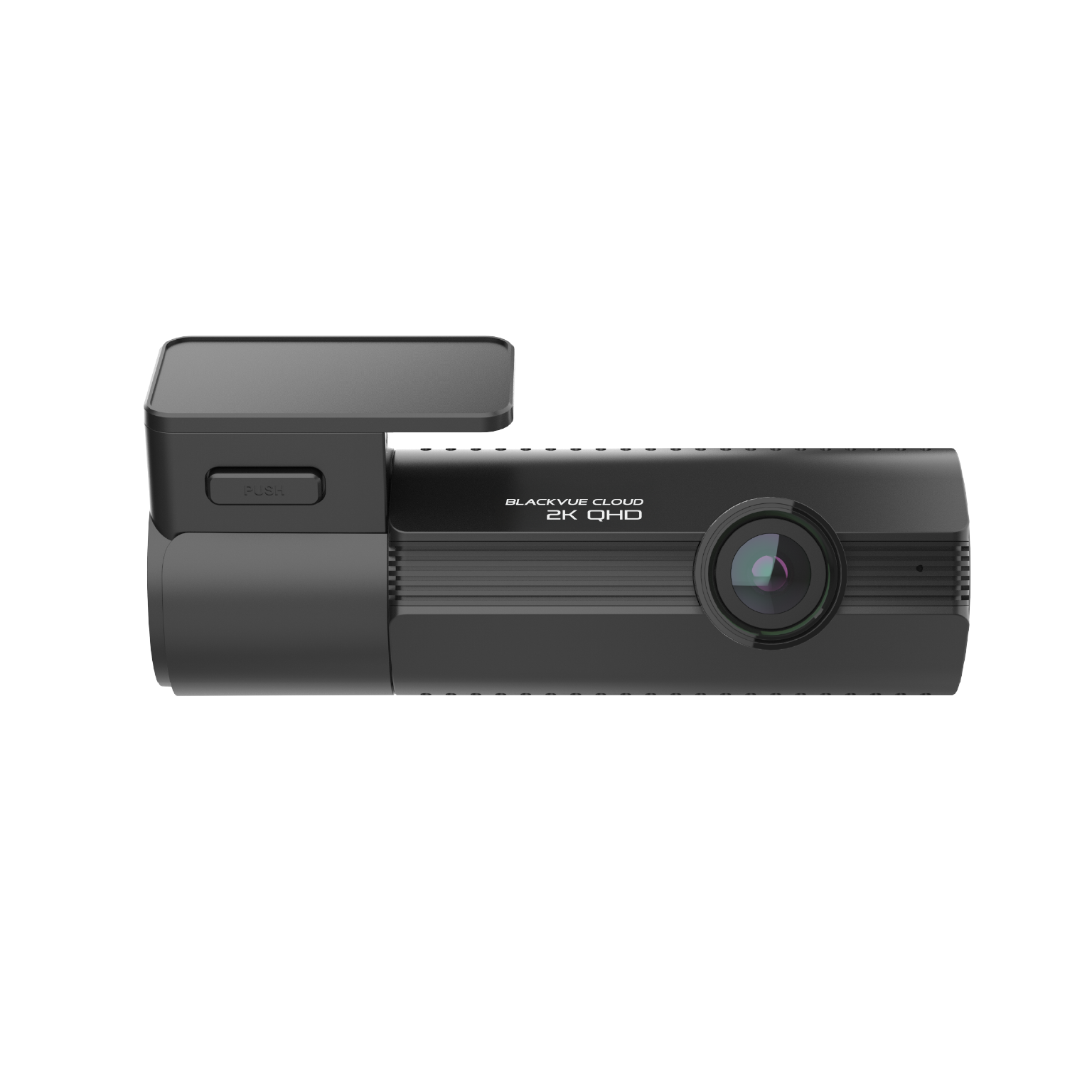 Een zwarte dashcam-recorder met lens en 