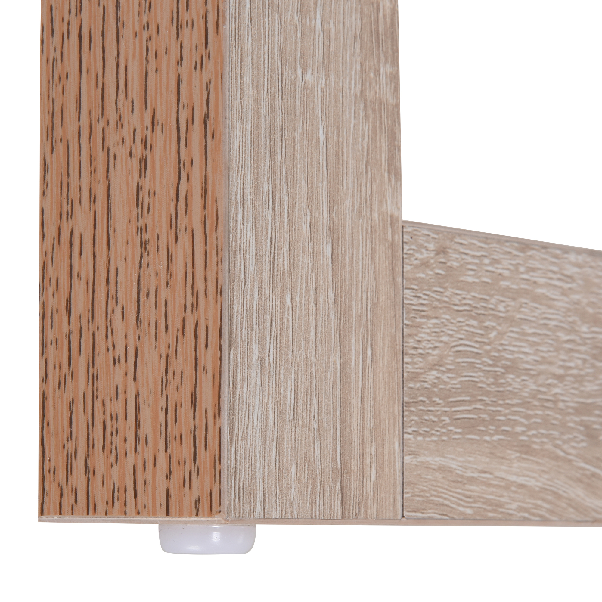 Patrón de veta de madera en marrón y beige con una pata blanca.