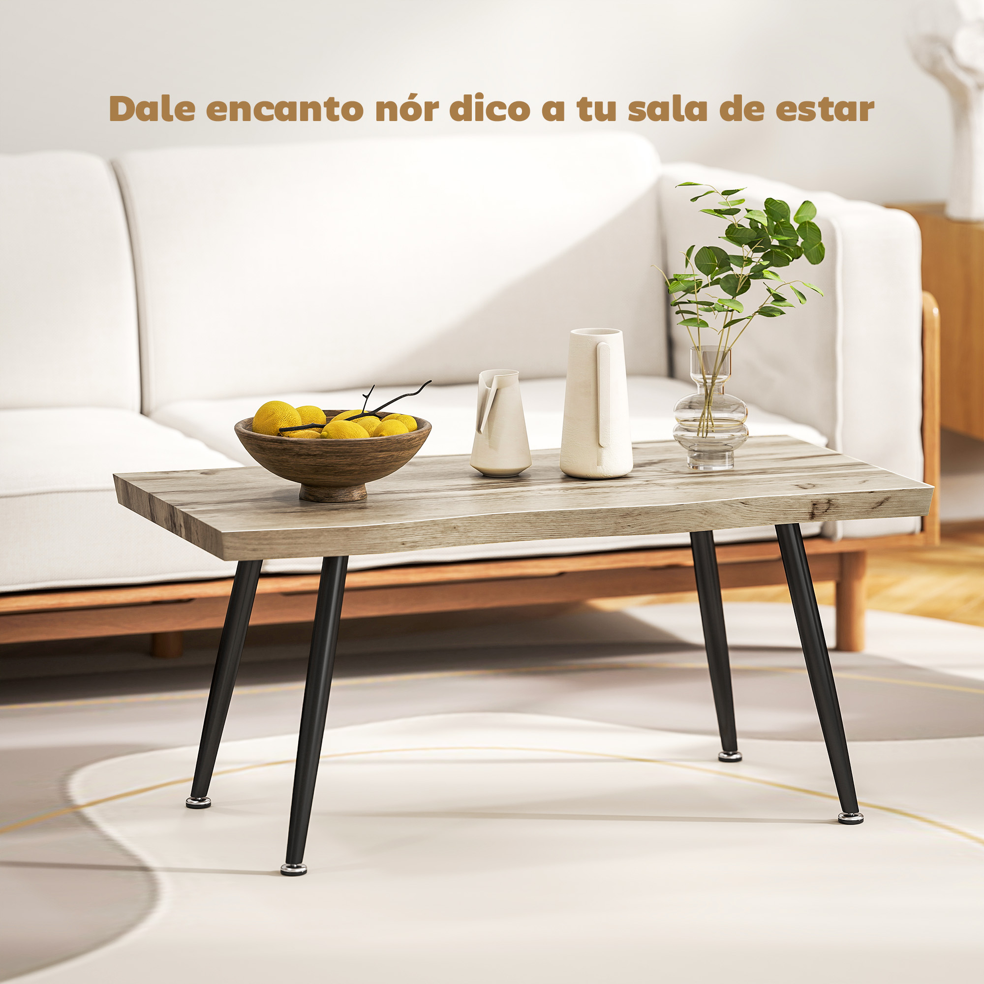 Una mesa de madera con limones, jarrones y plantas en una sala.