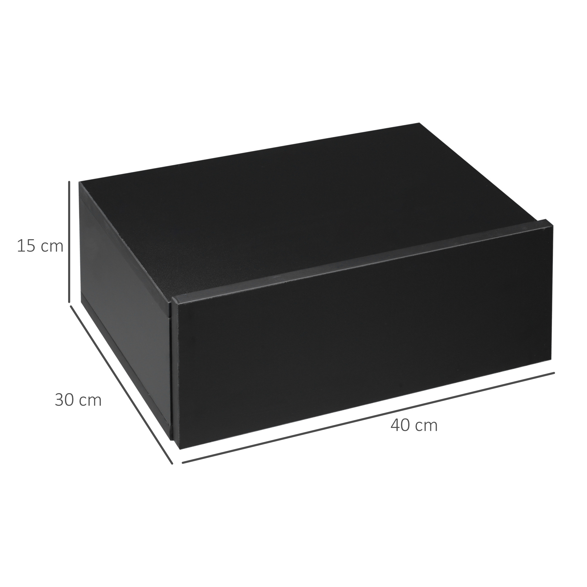 Caja negra con dimensiones de 40x30x15 cm.