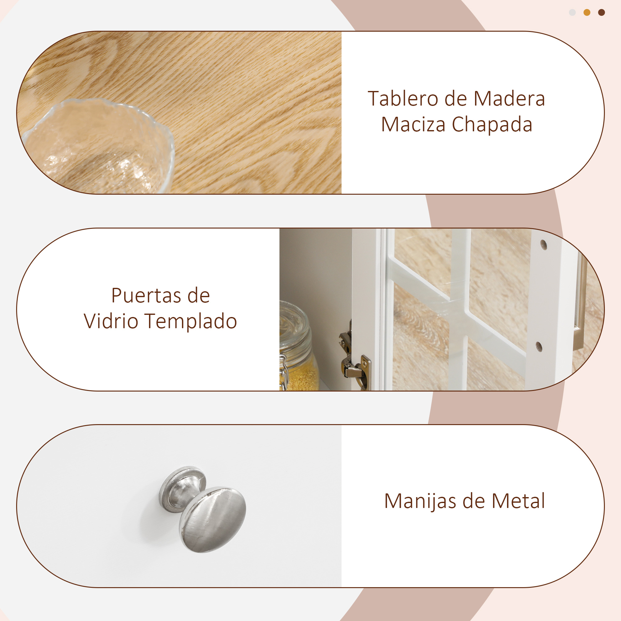 Grano de madera con cuenco, puertas de vidrio con cristal, pomo metálico.
