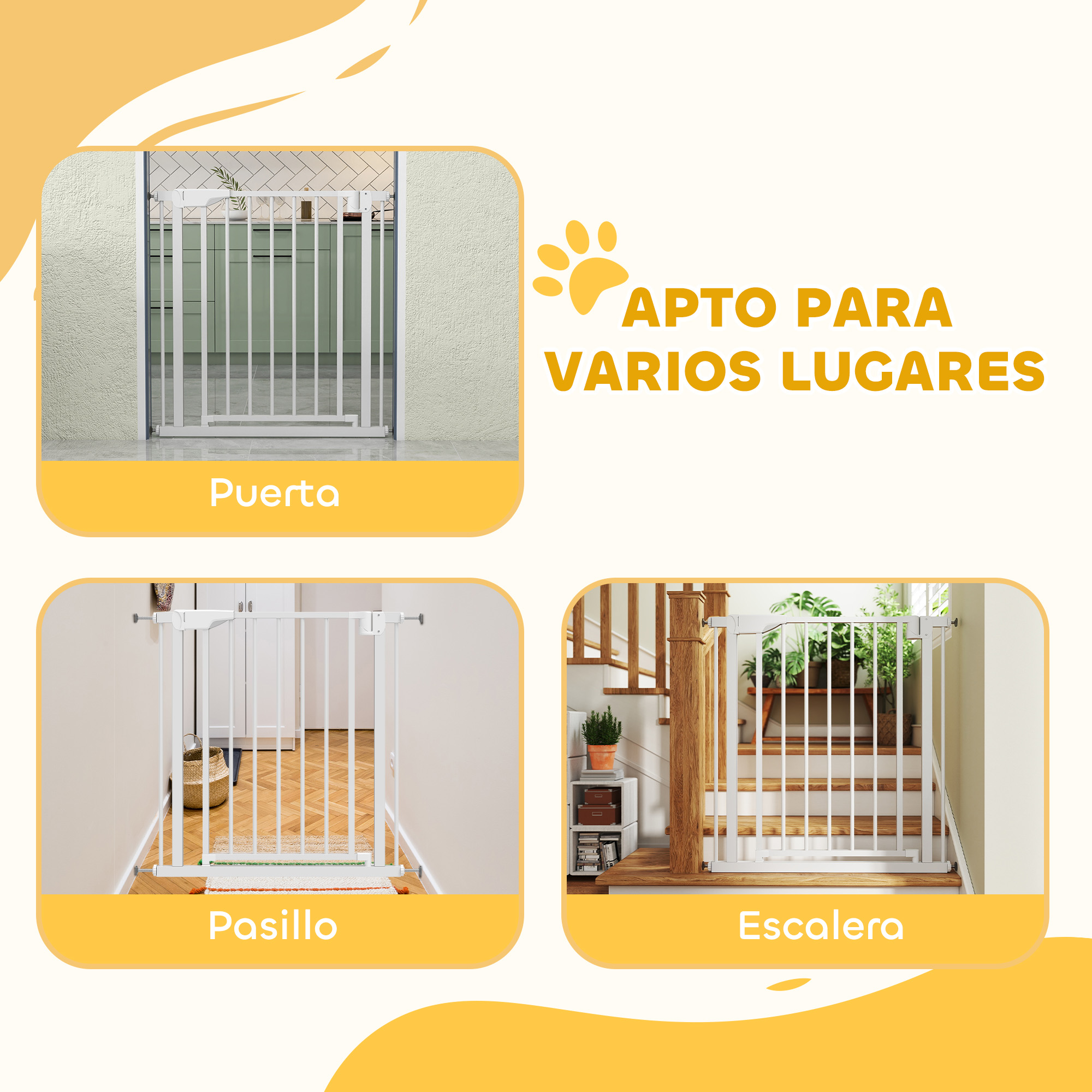 Una puerta blanca en una entrada, pasillo y escalera.