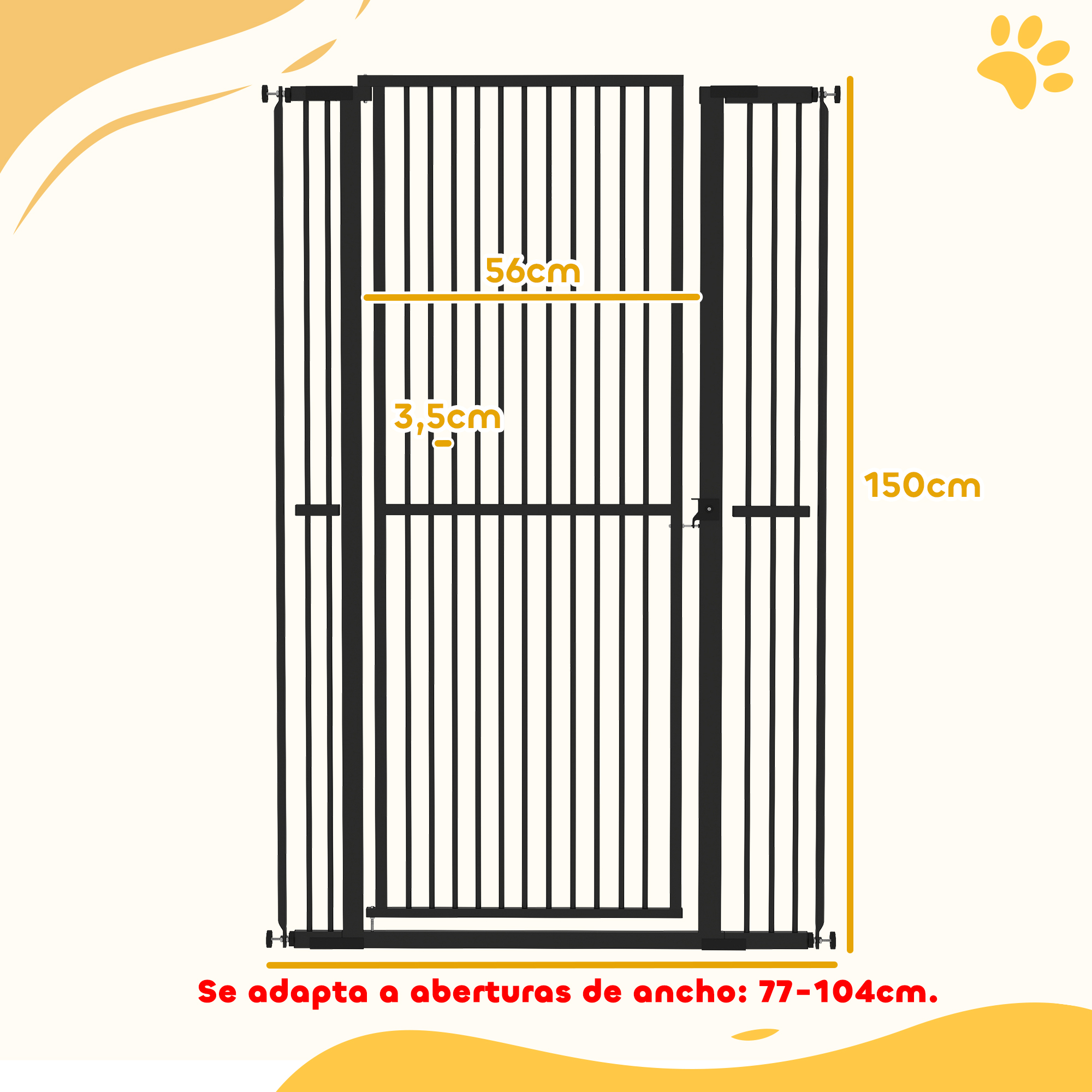 Puerta negra de 150cm alto, 56cm ancho, 3.5cm fondo. Para huecos 77-104cm.