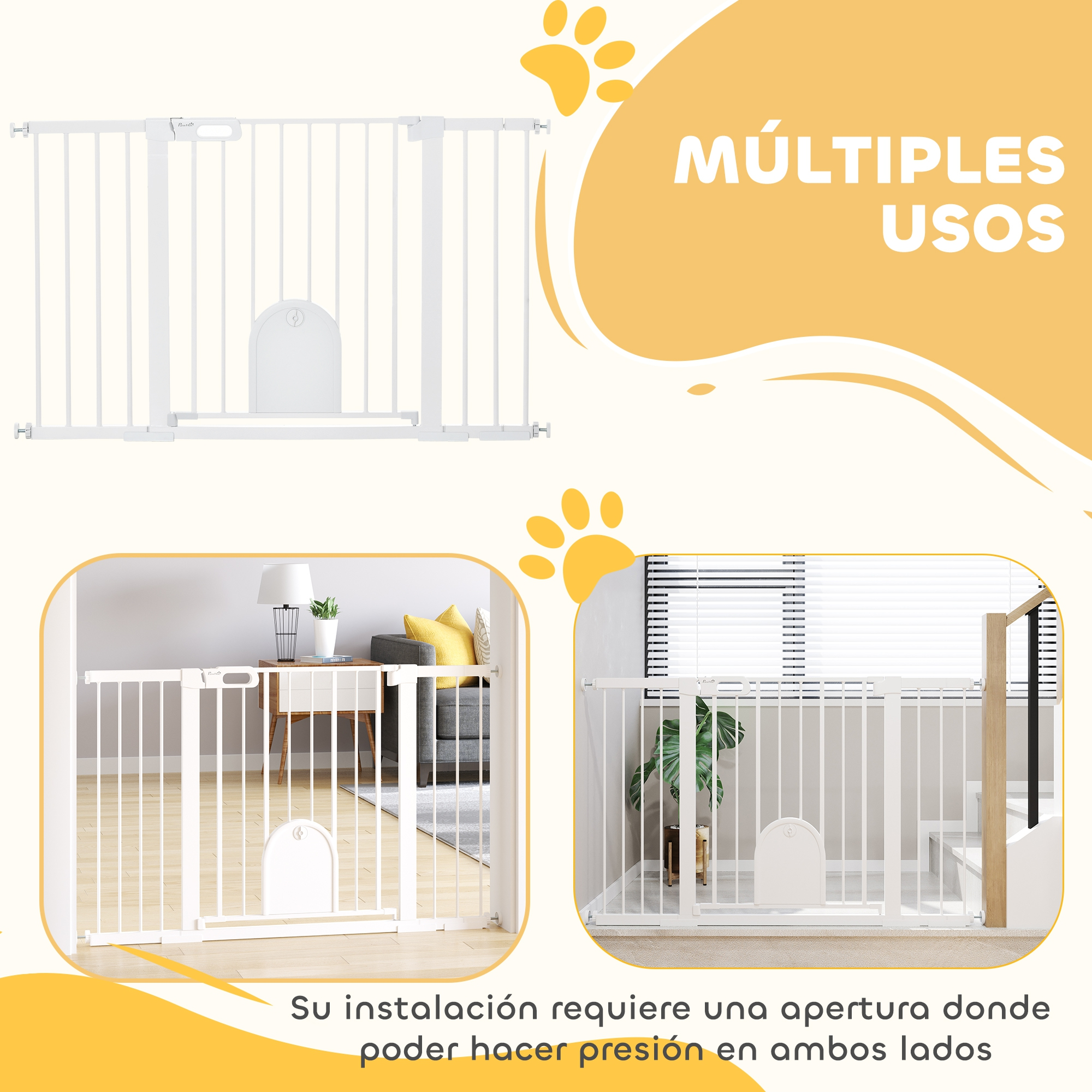 Barrera de seguridad blanca multipropósito instalada en diferentes entornos.