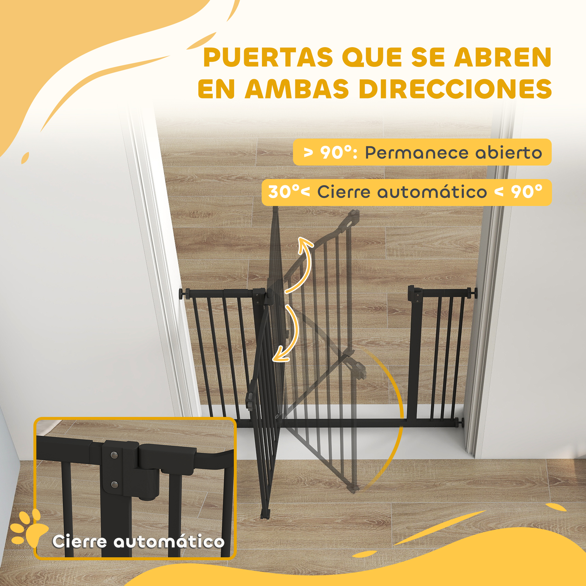 Una puerta de seguridad negra se abre en un umbral.