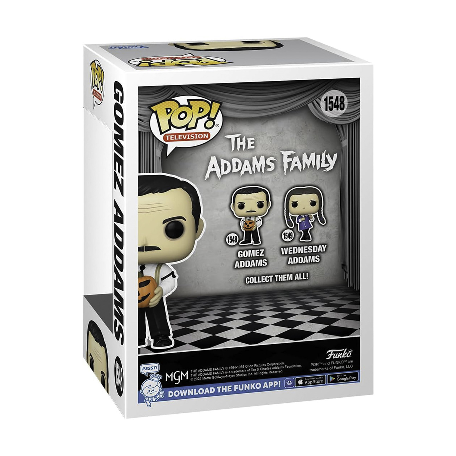 Funko Pop! Figur von Gomez Addams aus der Addams Family mit Kürbis.