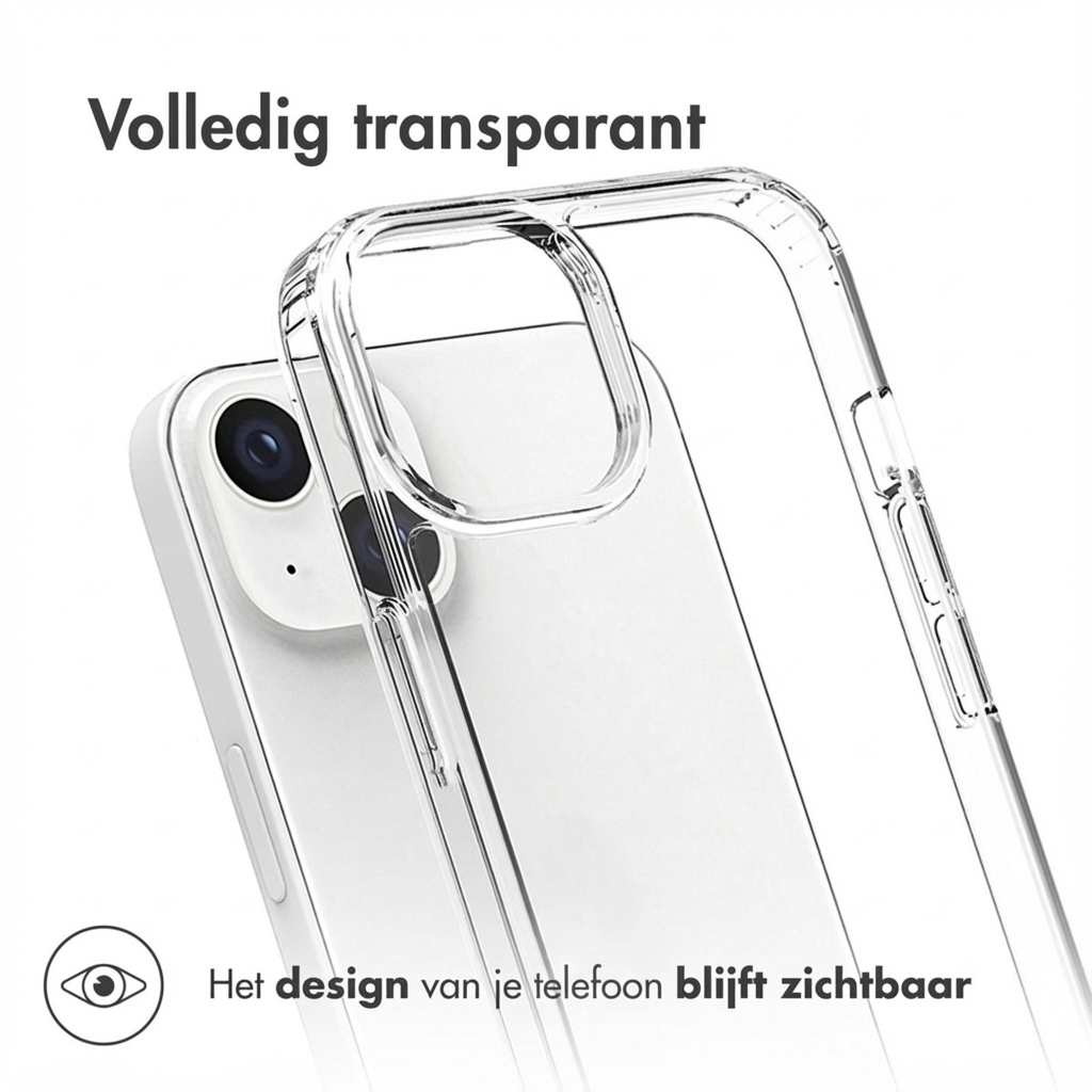 Una custodia trasparente su uno smartphone bianco, che mostra il retro.