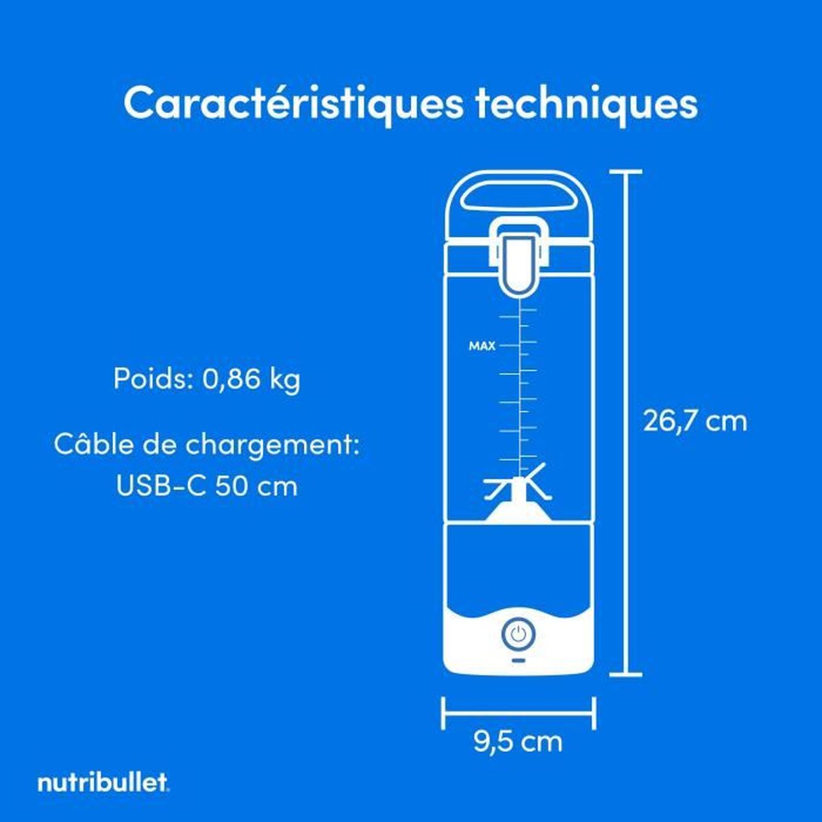 Specyfikacja techniczna: 0,86 kg, 26,7 cm wysokości, 9,5 cm szerokości. Kabel USB-C.