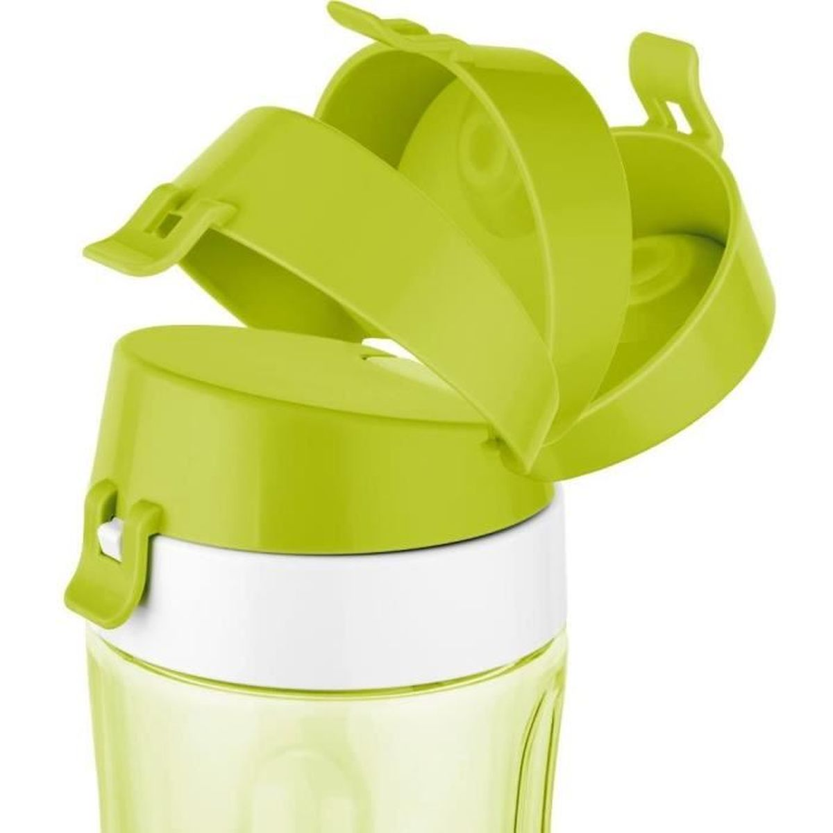 Un coperchio verde lime per bottiglia con fascia bianca e corpo traslucido.