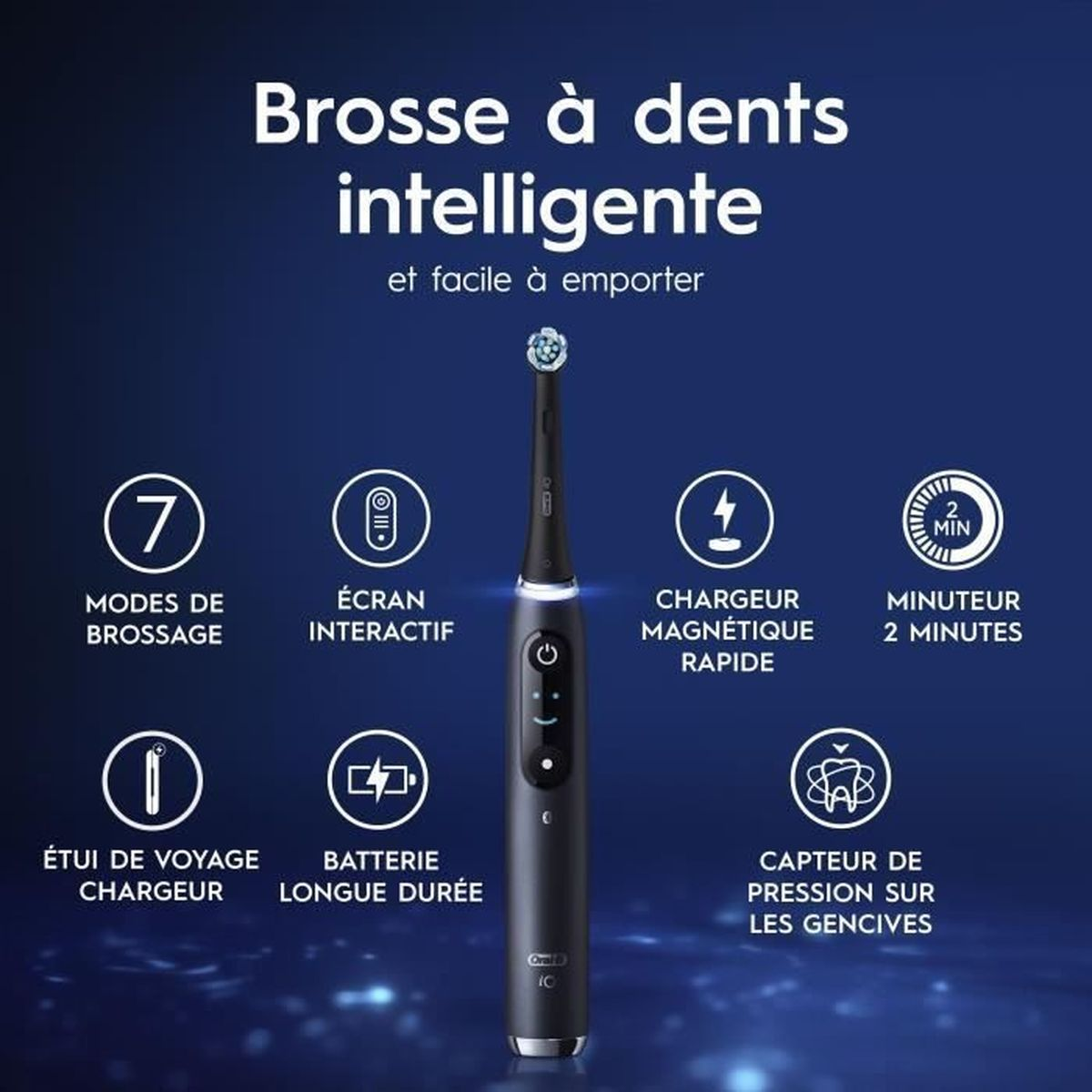 Spazzolino elettrico smart con 7 modalità, schermo interattivo, custodia da viaggio.
