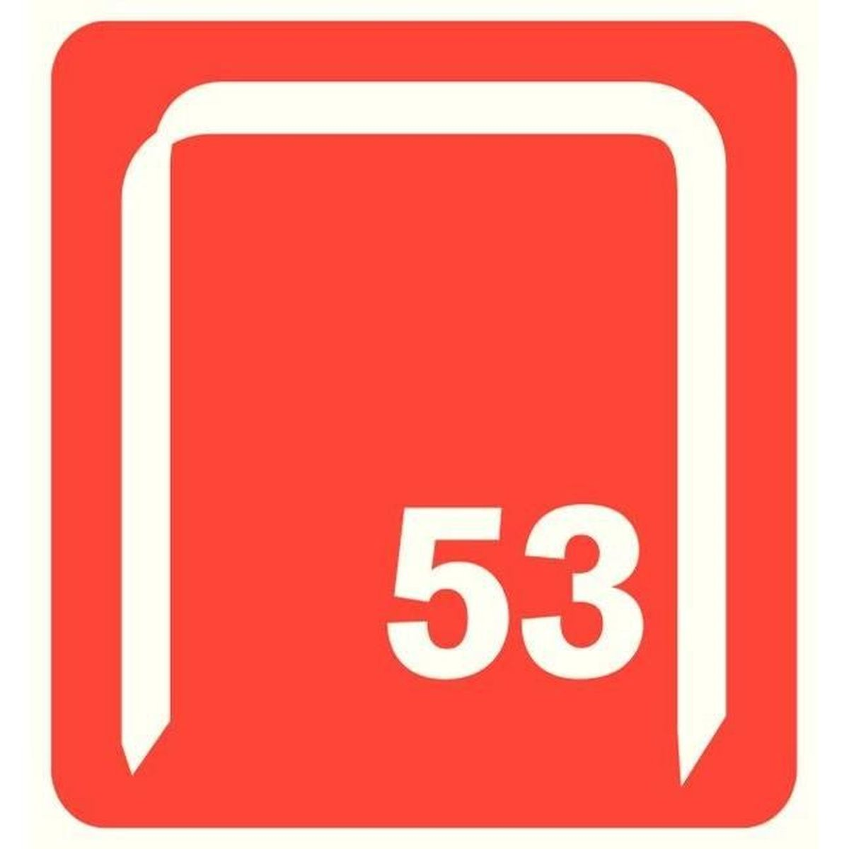 Un quadrato rosso con bordo bianco e il numero 53 in bianco.