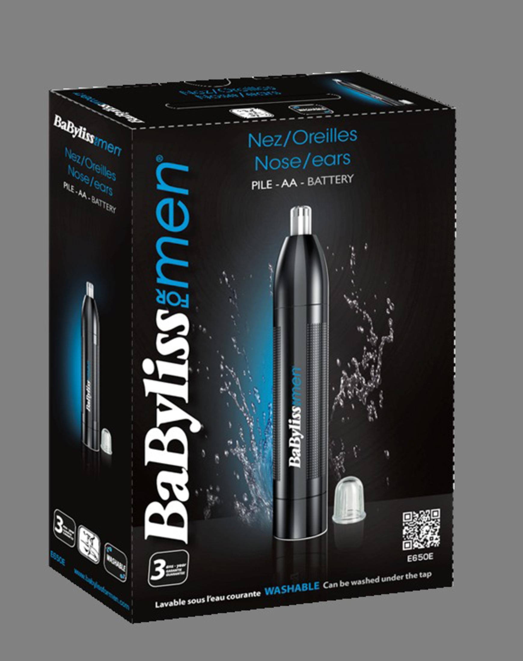 Verpackung eines schwarzen Nasen- und Ohrhaartrimmers von BaByliss men.