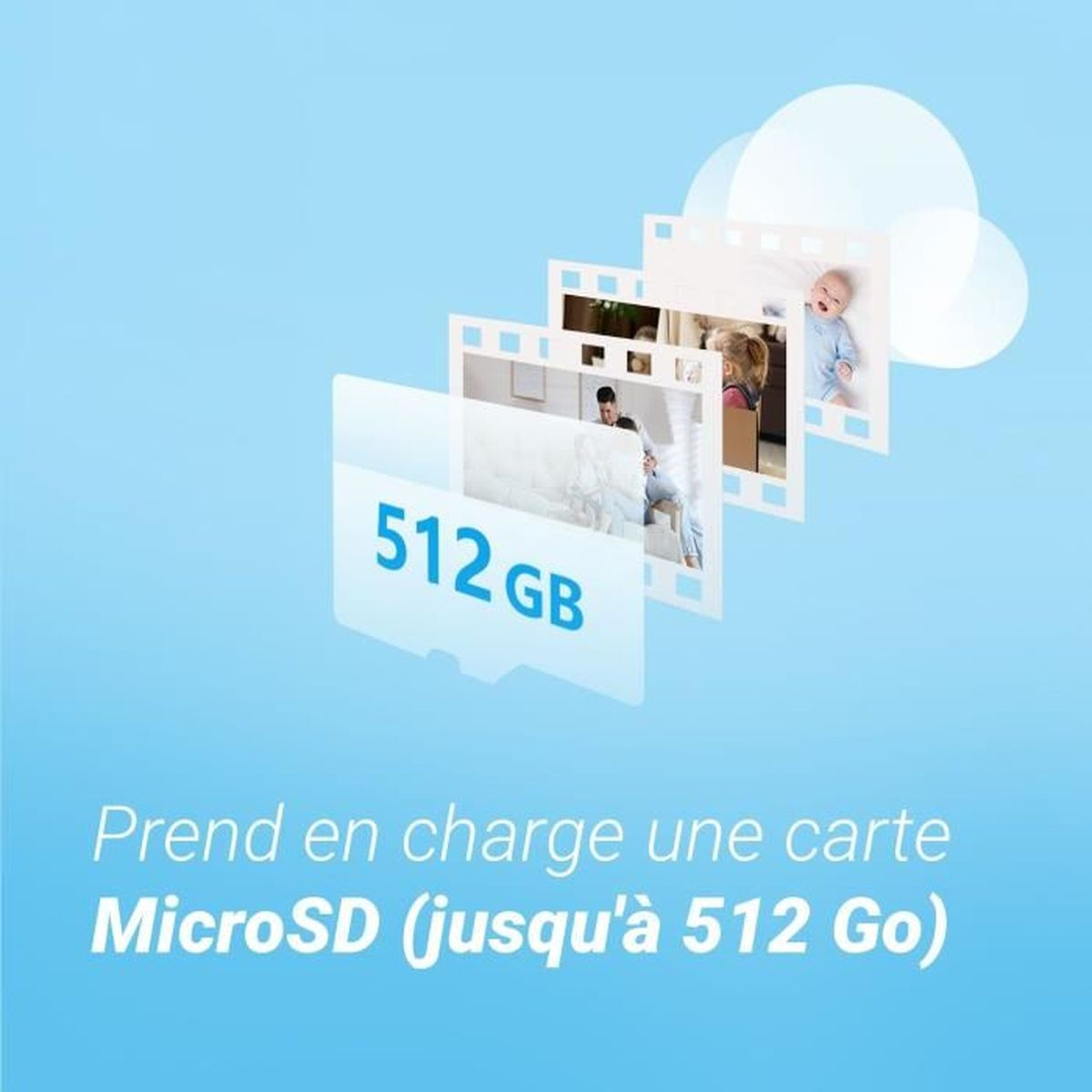 Ikona karty MicroSD 512 GB ze zdjęciami rodziny i dziecka.