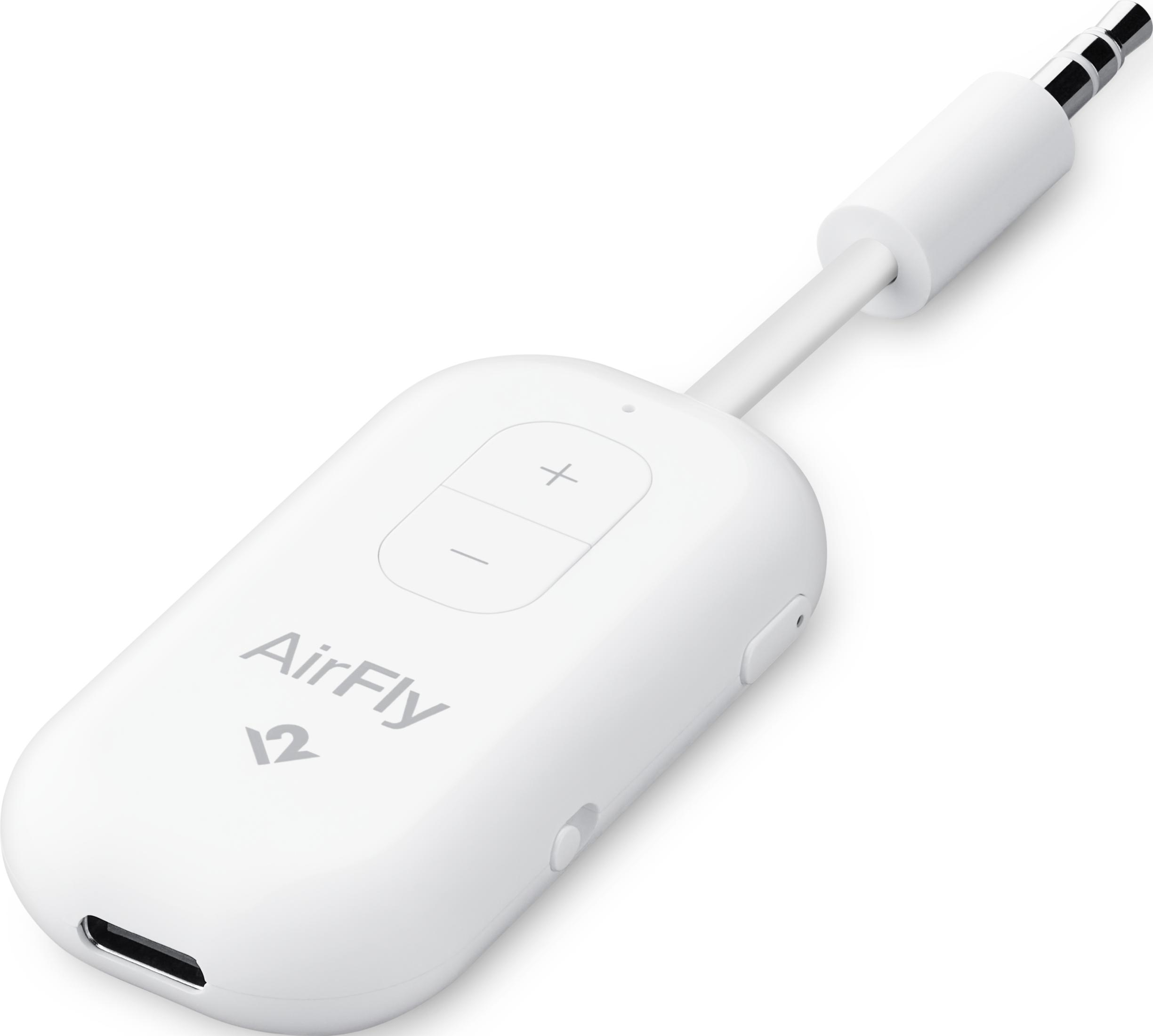 Un AirFly 12 bianco con jack audio da 3,5 mm e porta USB-C.