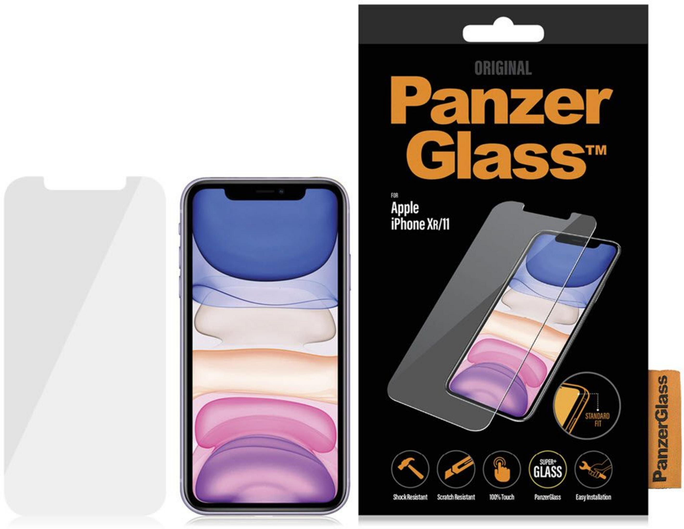 PanzerGlass screenprotector verpakking voor iPhone XR/11 met iconen.