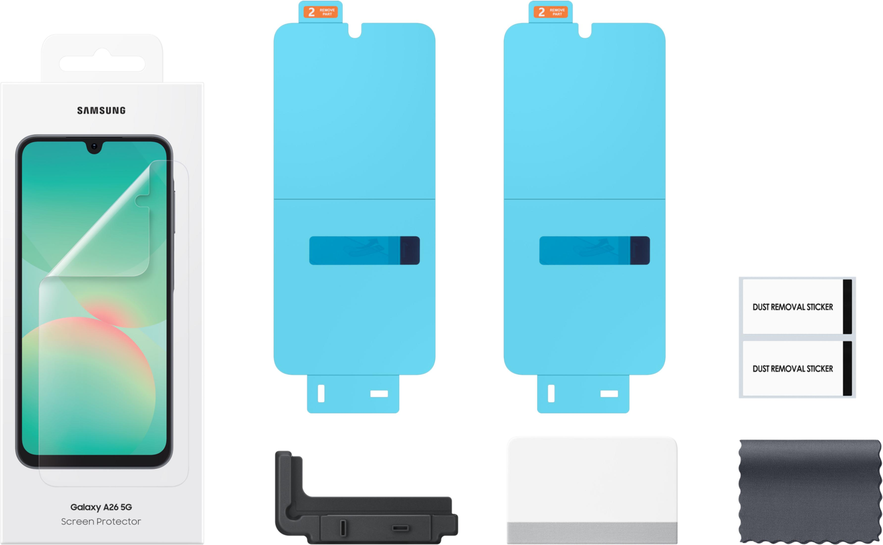 Folia ochronna na ekran Samsung Galaxy A26 5G z akcesoriami.