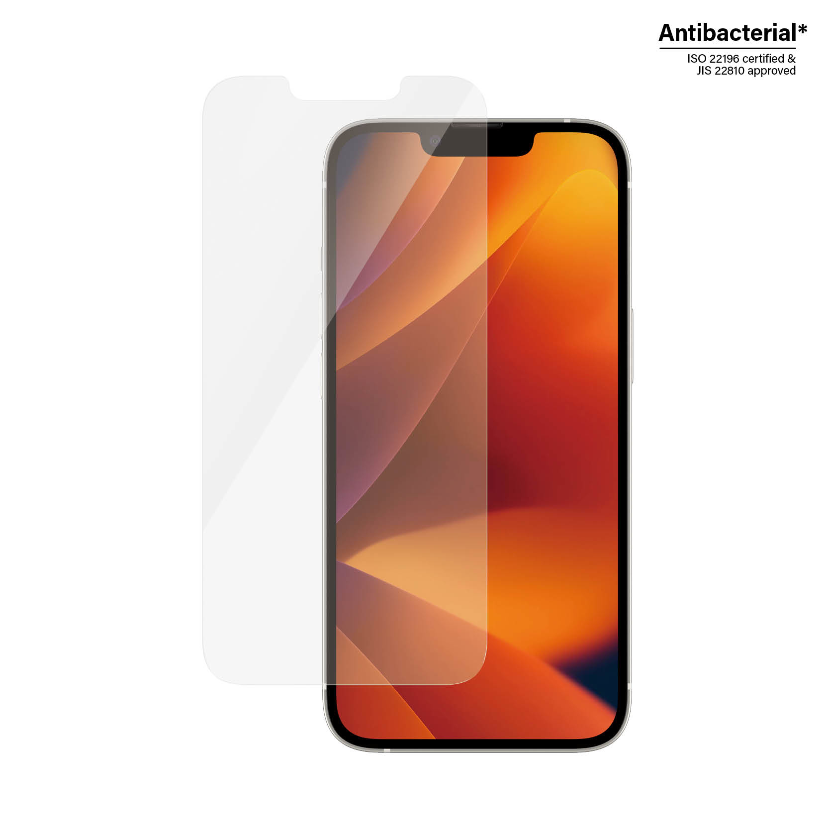 Un protecteur d'écran devant un iPhone avec un fond orange.