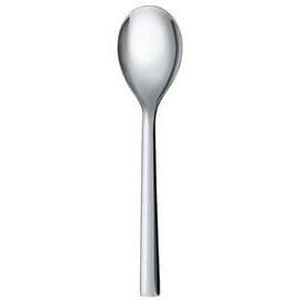 Une seule cuillère argentée brillante sur fond blanc.