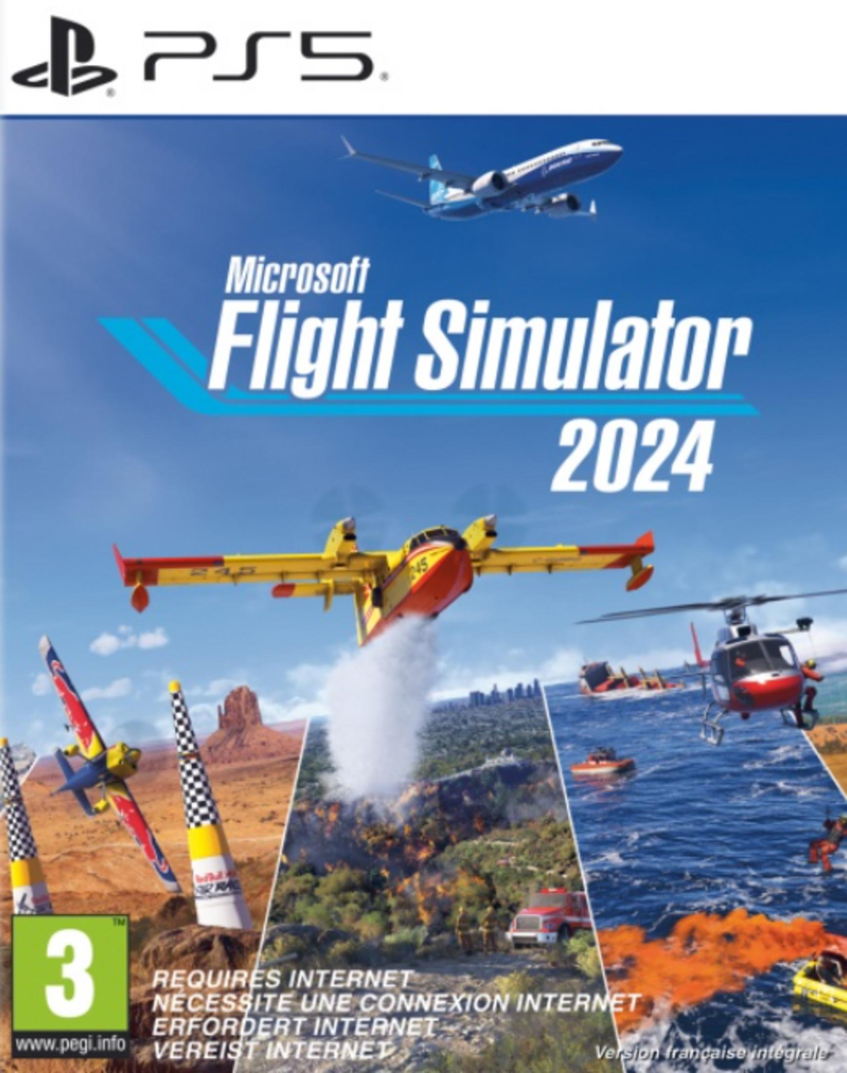 Copertina Microsoft Flight Simulator 2024: aerei, elicottero, incendio boschivo, soccorso acquatico, PS5.
