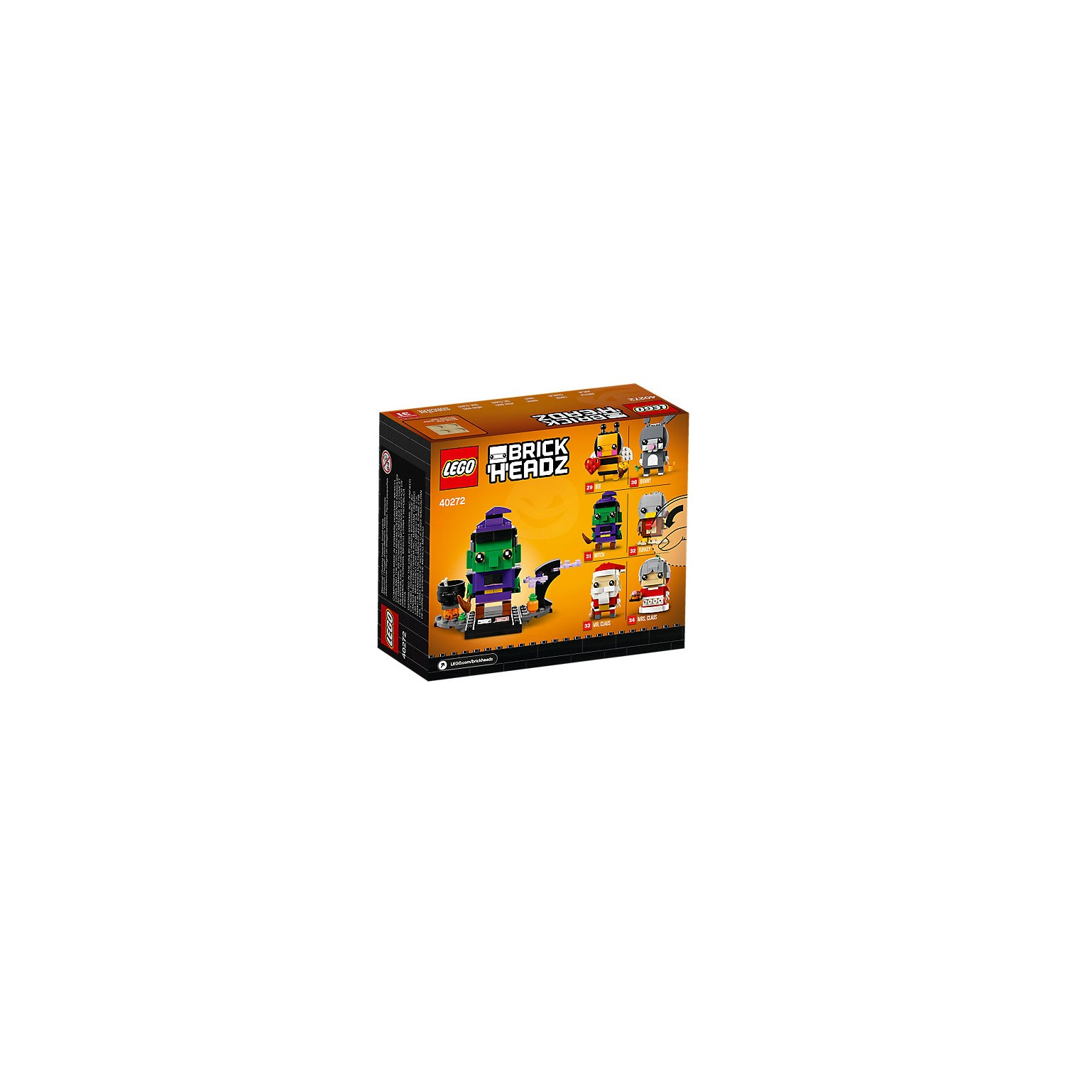 Verpackung mit LEGO BrickHeadz Set 40272, zeigt grüne Figur, Biene, Maus, Mr. & Mrs. Claus.